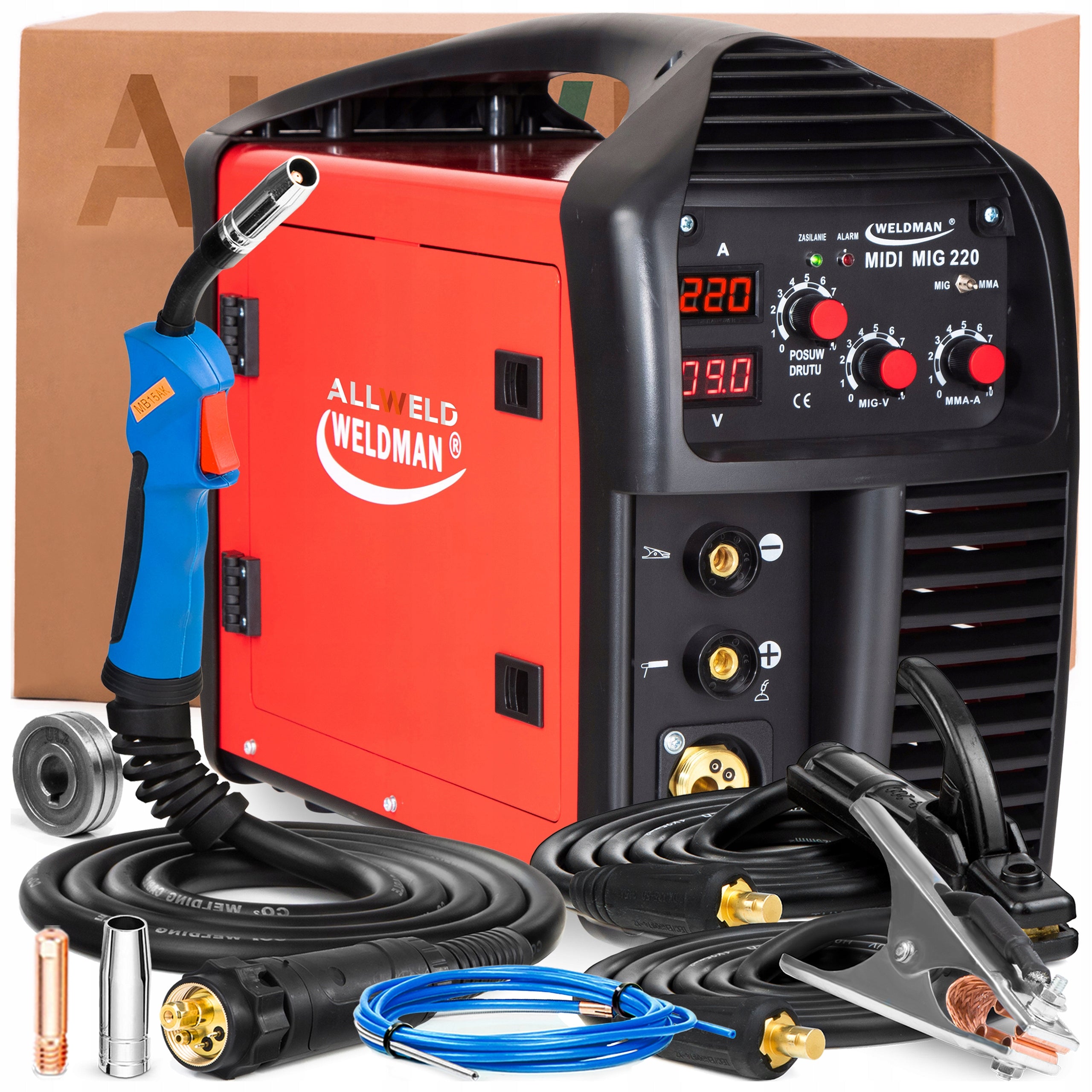 WELDMAN MIDI MIG 220 230V 220A MMA FLUX WELDING MACHINE FOR STEEL AND ALUMINIUM EAN (GTIN) 5907195564414
