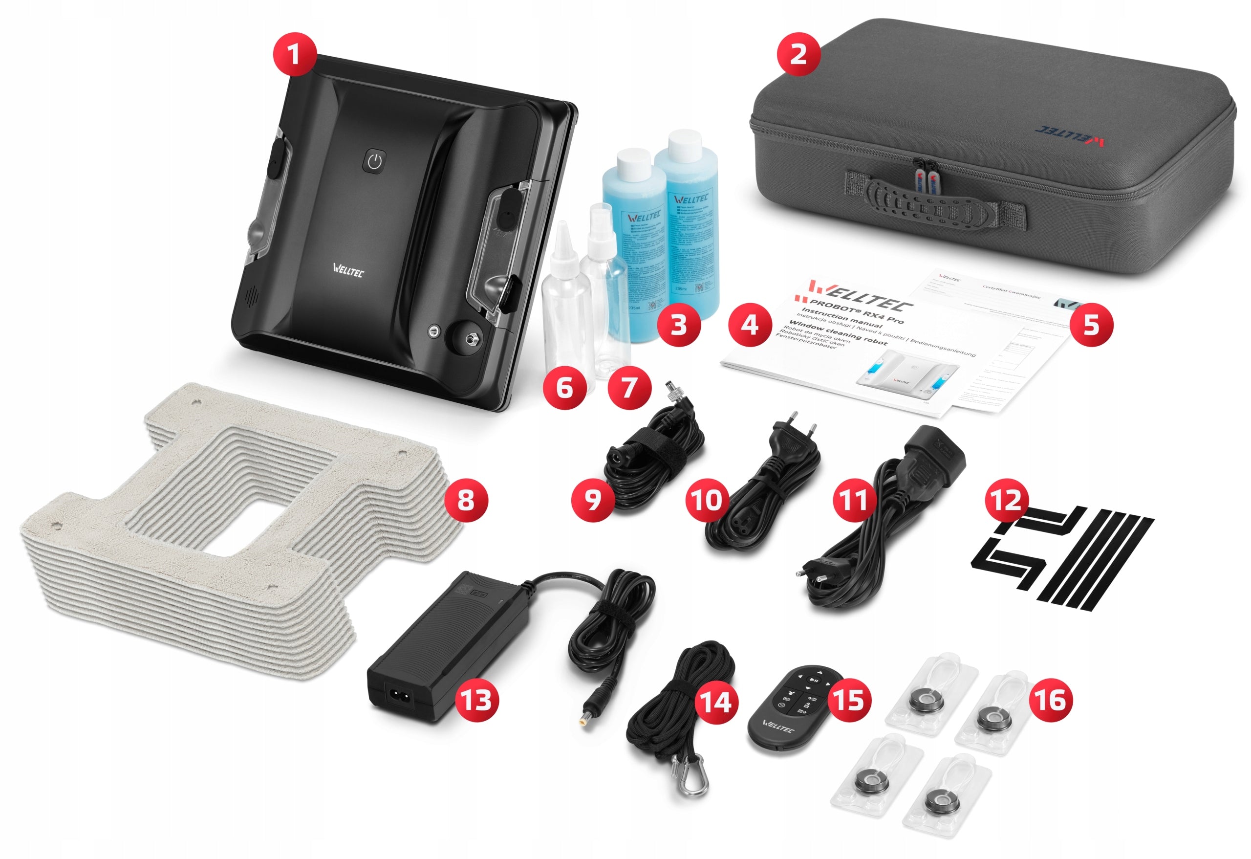 WELLTEC RX4 PRO - WINDOW CLEANING ROBOT | 4000Pa | WiFi | REMOTE CONTROL + ACCESSORIES Type window washer