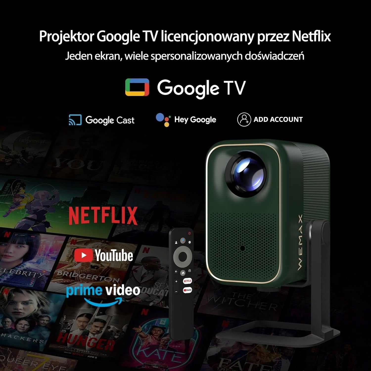 WEMAX Google TV Projector Netflix Full HD 4K Portable Autofocus Tripod Model VP02