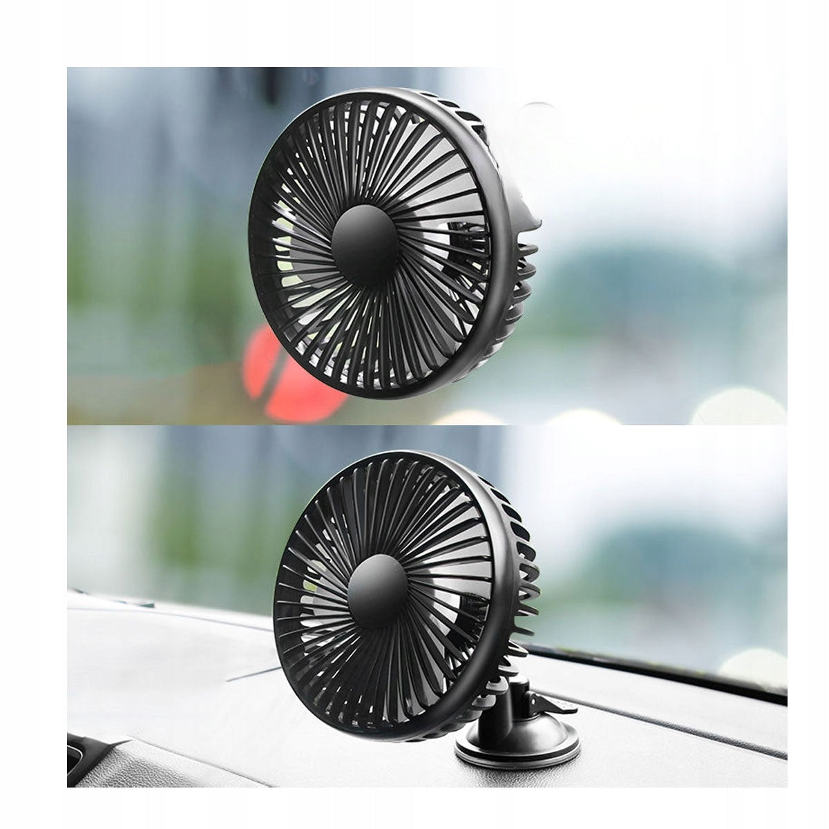 WENTYLATOR DO AUTA 12/24V CZARNY, MOCNY WIATR NA DESKĘ ROZDZIELCZĄ Dominant color black