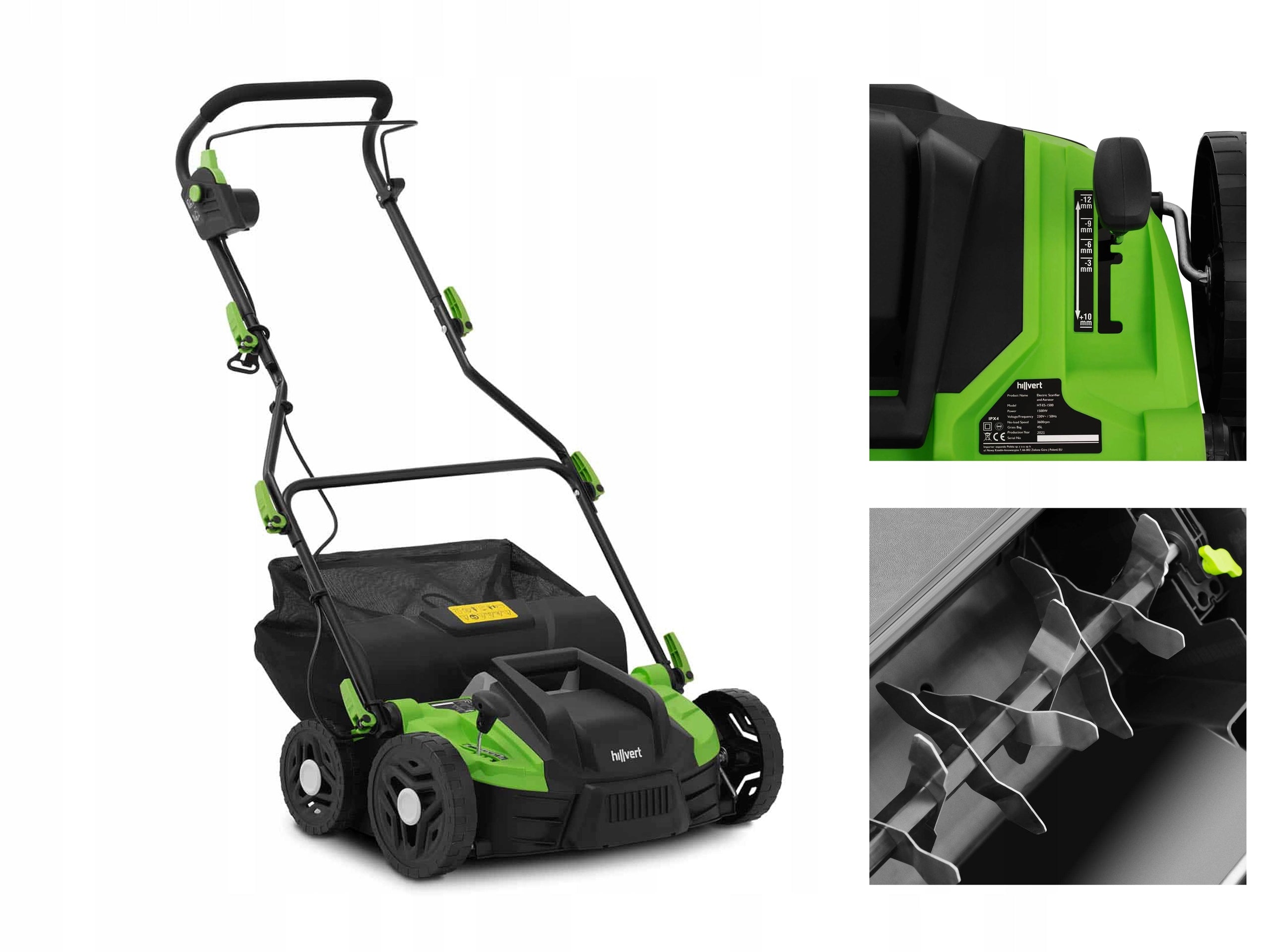 Elektrischer Rasenbelüfter mit Beutel Hillvert 2in1, 36 cm, 1500 W 