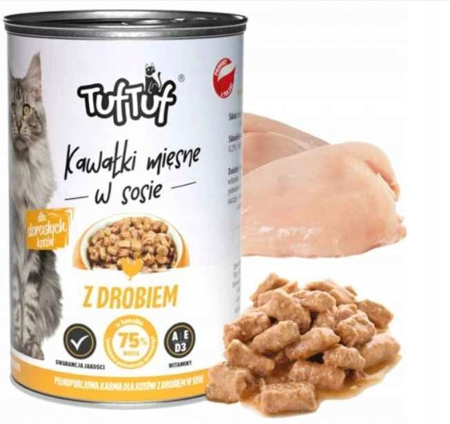 WET CAT FOOD 24x415g 75% MEAT IN SAUCE TUF TUF CANS 9,96kg. Manufacturer code TUF TUF Karma dla kota KAWAŁKI W SOSIE