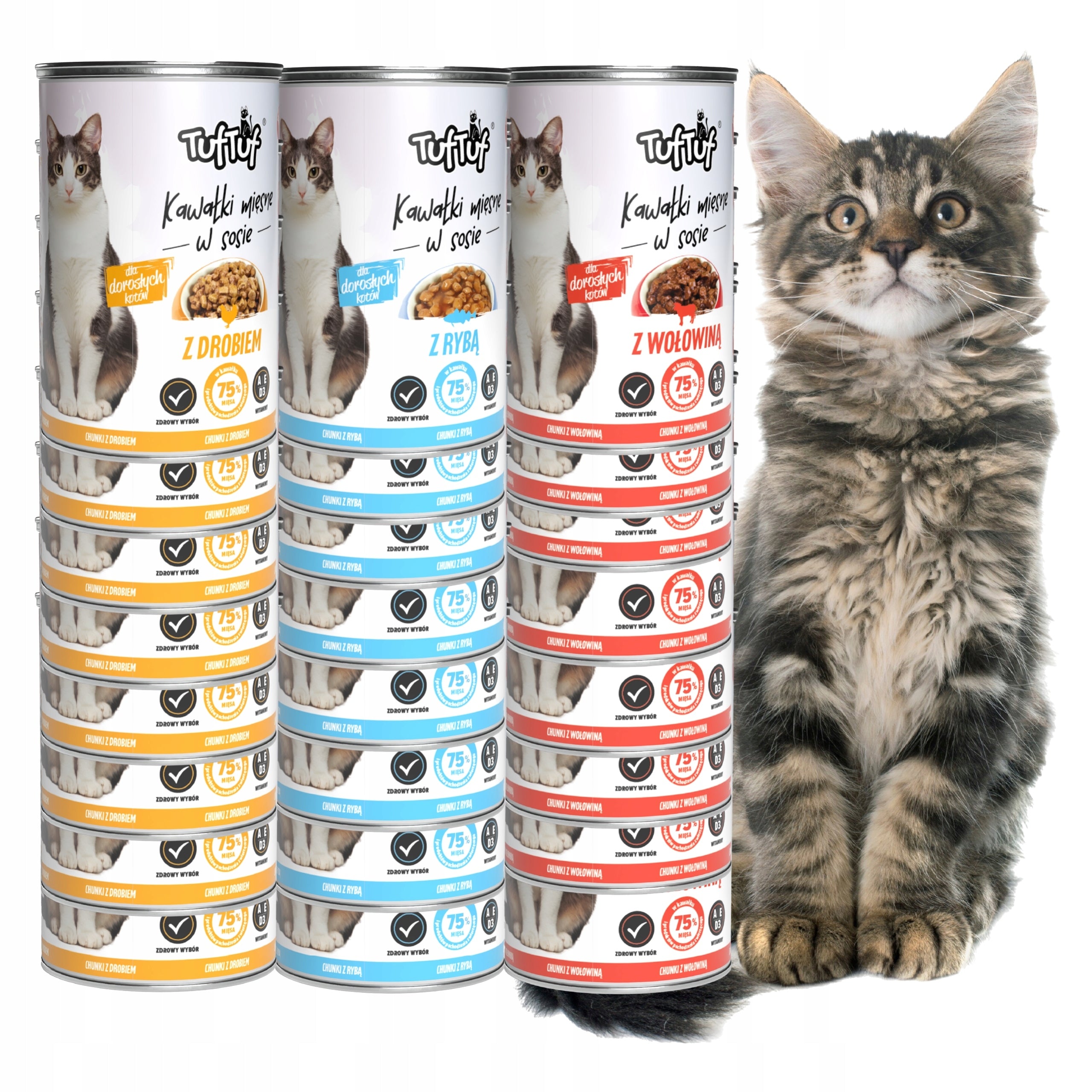 WET CAT FOOD 24x415g 75% MEAT IN SAUCE TUF TUF CANS MIX Flavours