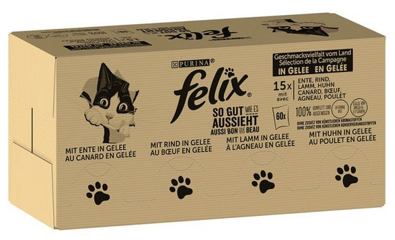 WET CAT FOOD FELIX SENSATIONS - RURAL FLAVORS IN JELLY, 120x85G Brand Felix