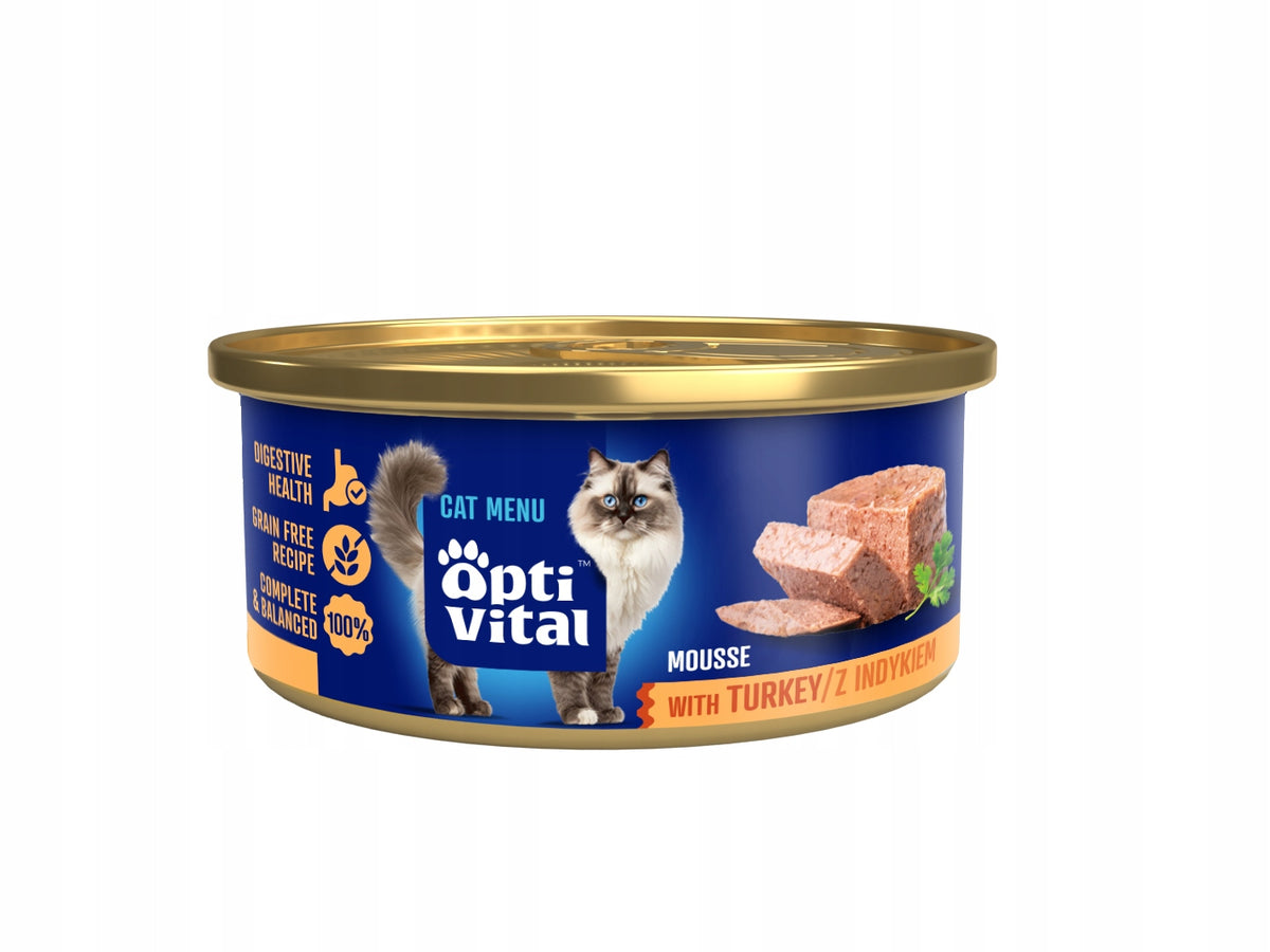 WET CAT FOOD FLUFFY MOUSSE WITH TURKEY OPTIVITAL MINI CAN 85G
