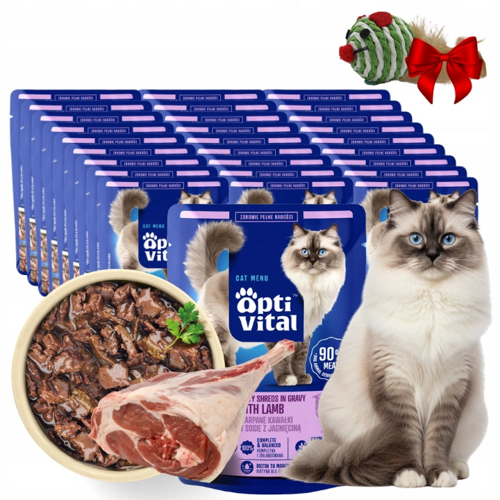 WET CAT FOOD OPTIVITAL JERKY PIECES WITH LAMB IN SAUCE 28X85G
