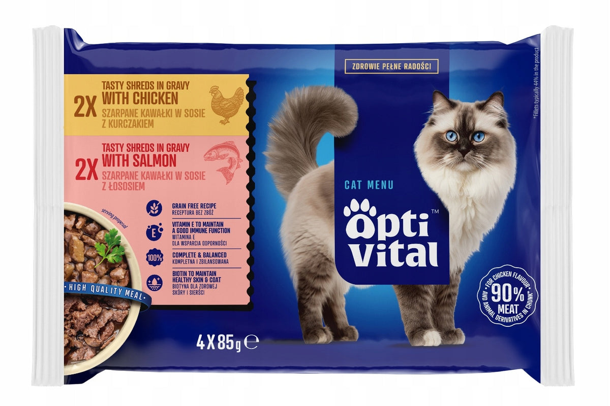 WET CAT FOOD OPTIVITAL SACHETS PIECES CHICKEN SALMON MIX 4X85G Manufacturer code 5906764003231