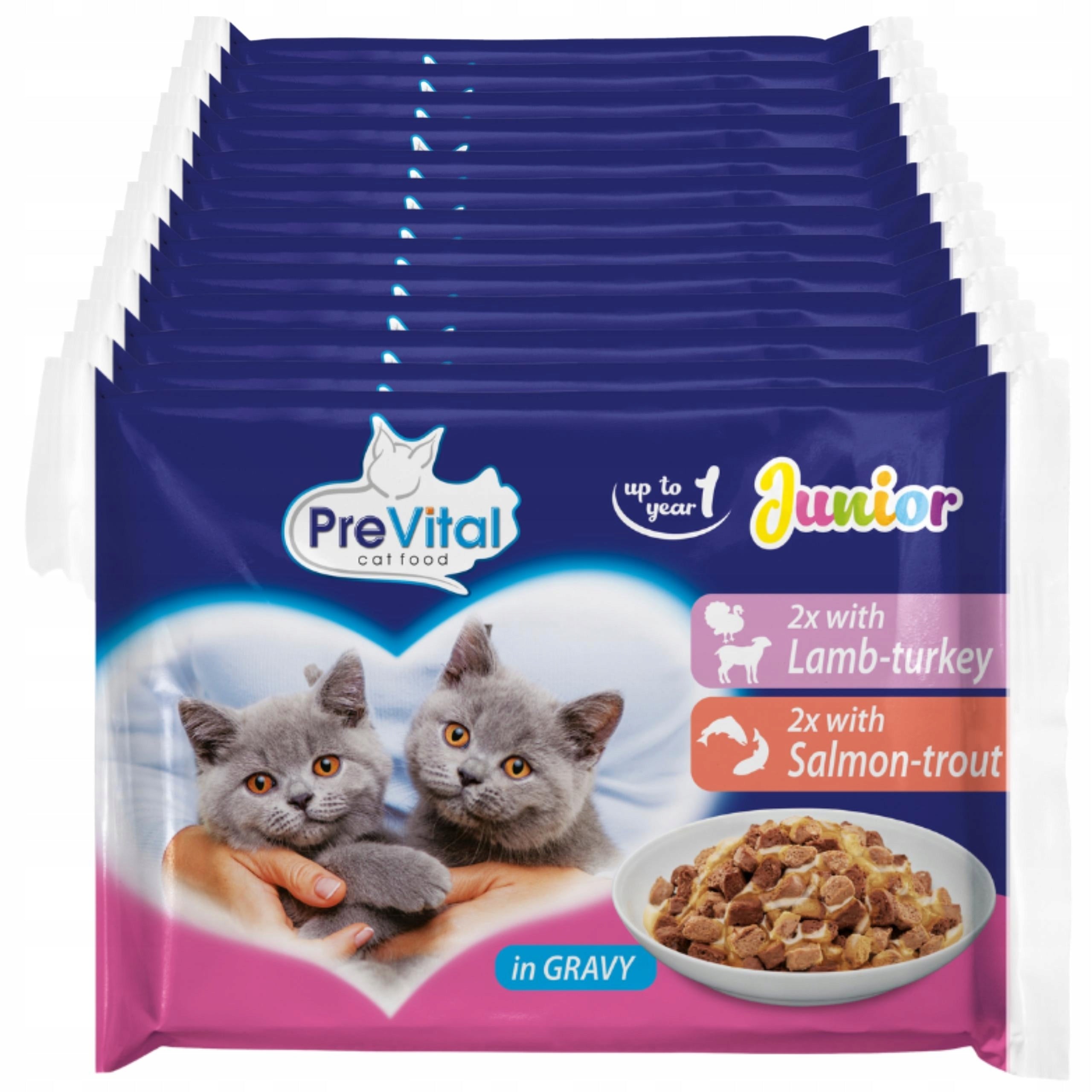 WET CAT FOOD PREVITAL JUNIOR 52 X 100G SACHETS FOR KITTENS MIX Packaging status original