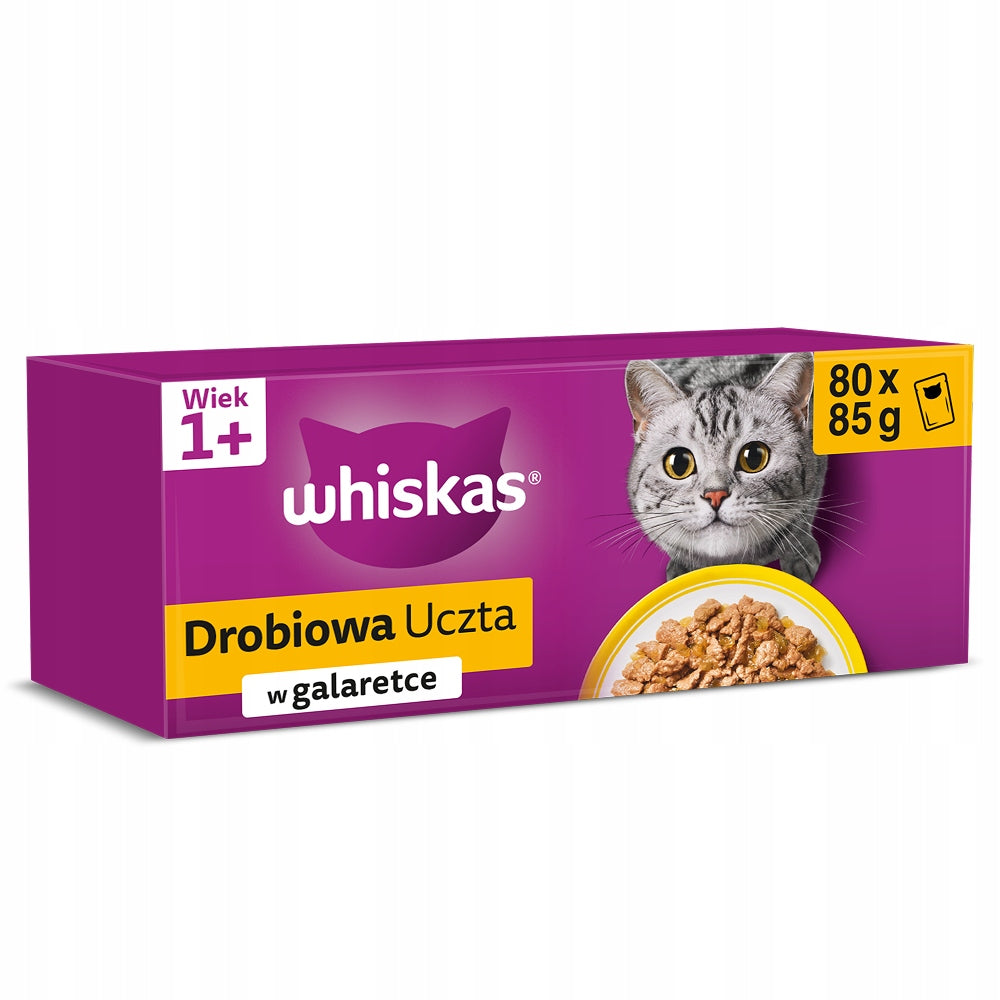 WET CAT FOOD WHISKAS ADULT POULTRY FEAST IN JELLY - 80X85G