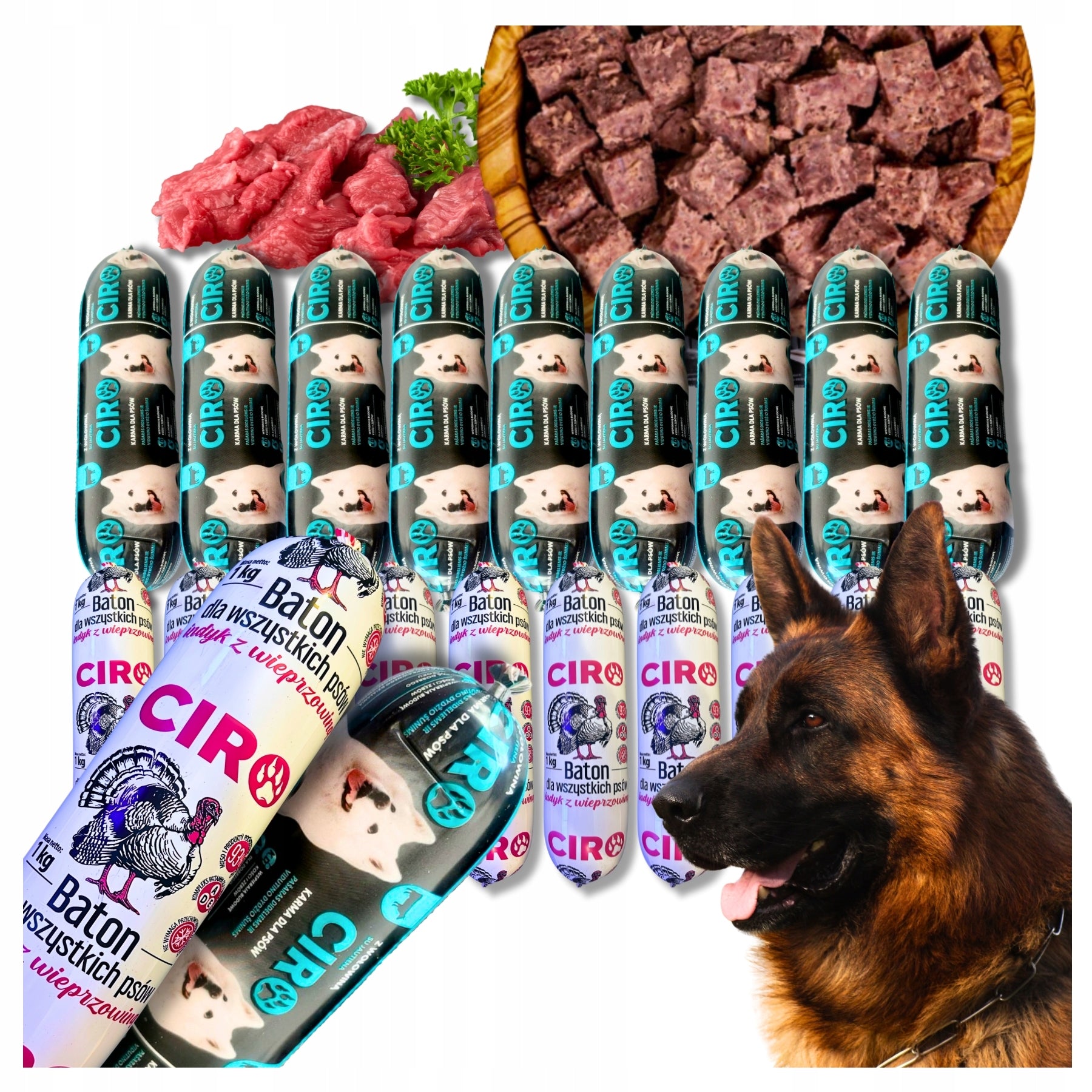 WET DOG FOOD MEAT BAR BEEF TURKEY MIX FLAVORS CIRO 20x 1KG Manufacturer code mokra karma baton kiełbasa dla psa mix smaków