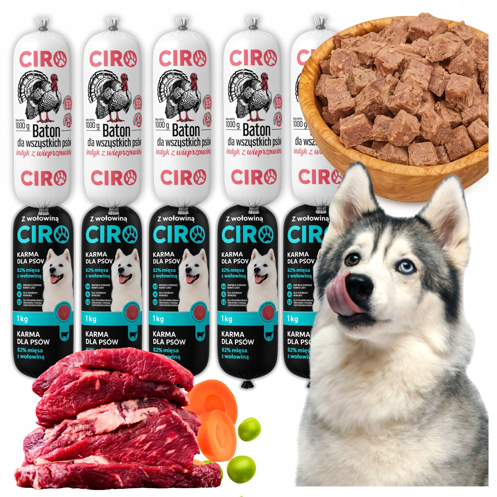 WET DOG FOOD MEAT BAR BEEF TURKEY MIX FLAVORS CIRO 20x 1KG