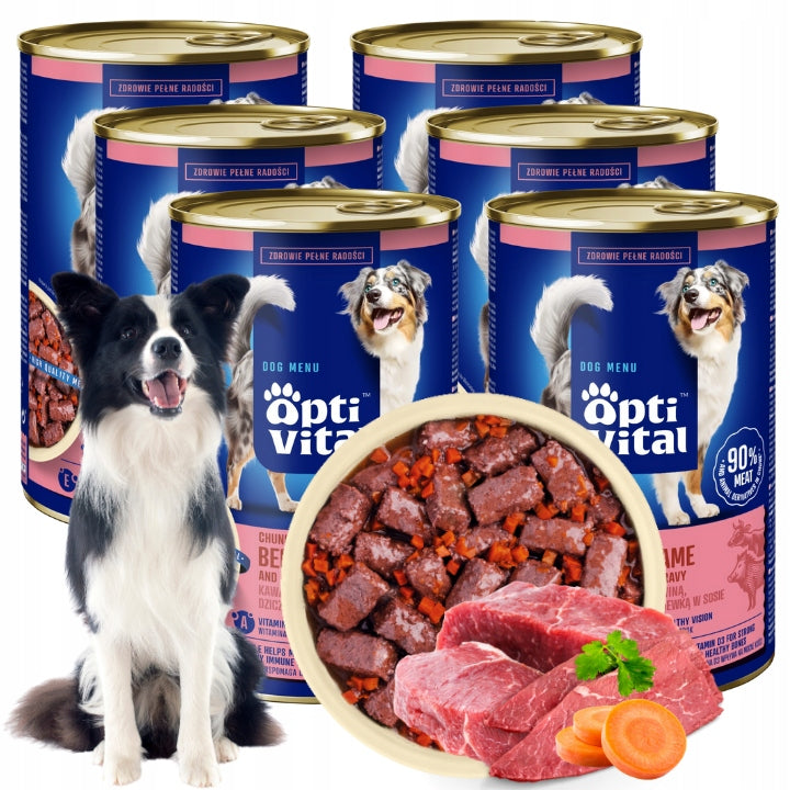 WET DOG FOOD WITH BEEF AND GAME IN SAUCE OPTIVITAL CAN 6X1250G Brand Optivital
