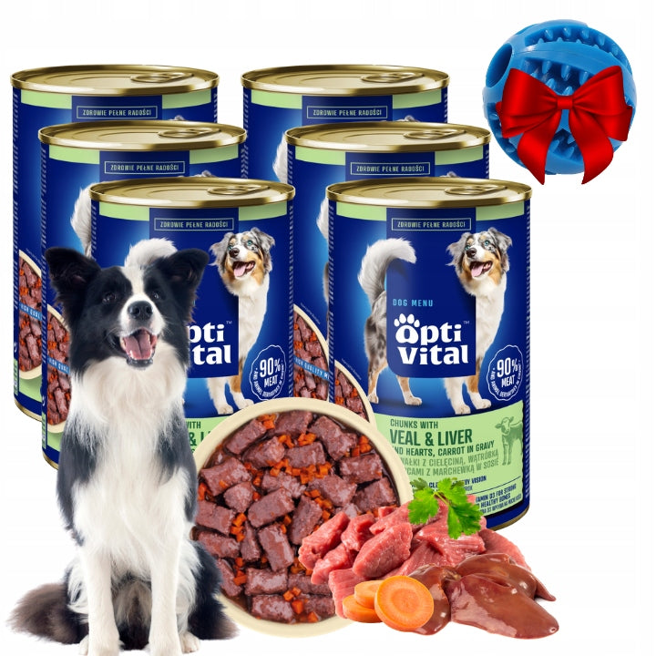WET DOG FOOD WITH VEAL HEARTS LIVER IN SAUCE OPTIVITAL 6X1250G