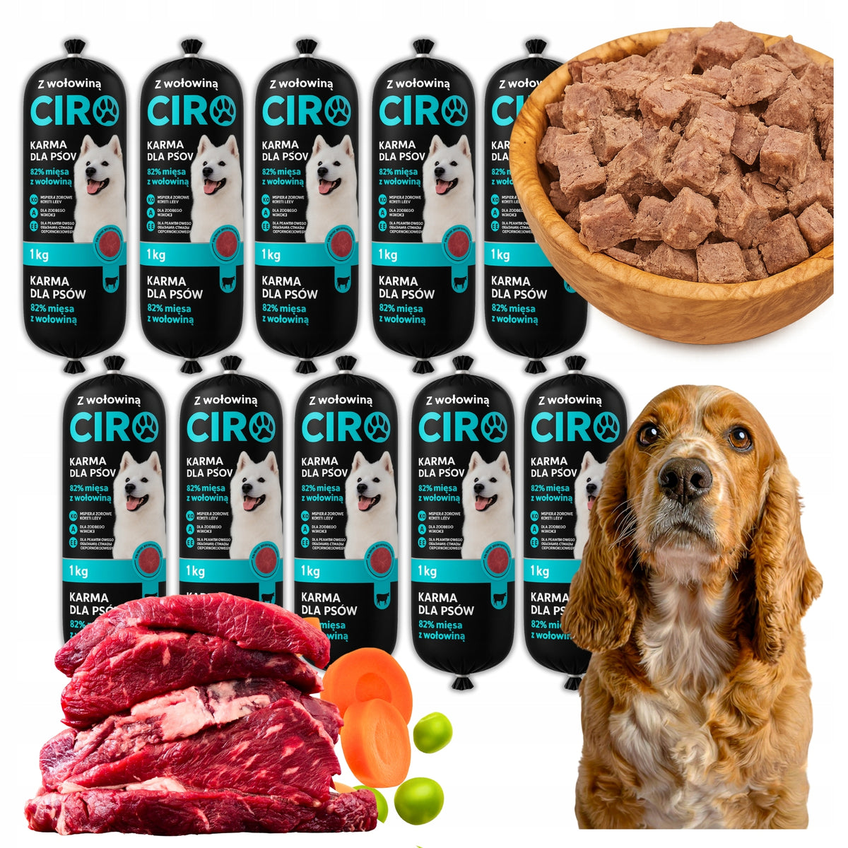 WET FOOD FOR DOGS BEEF BAR PREMIUM CIRO 82% MEAT 10x1KG + FREEBIE