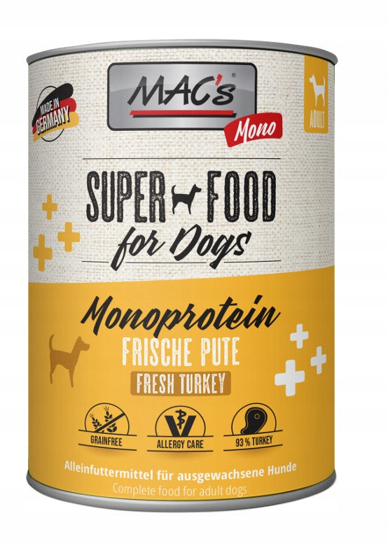 WET FOOD FOR DOGS MAC'S SENSITIVE TURKEY 93,7% 400G