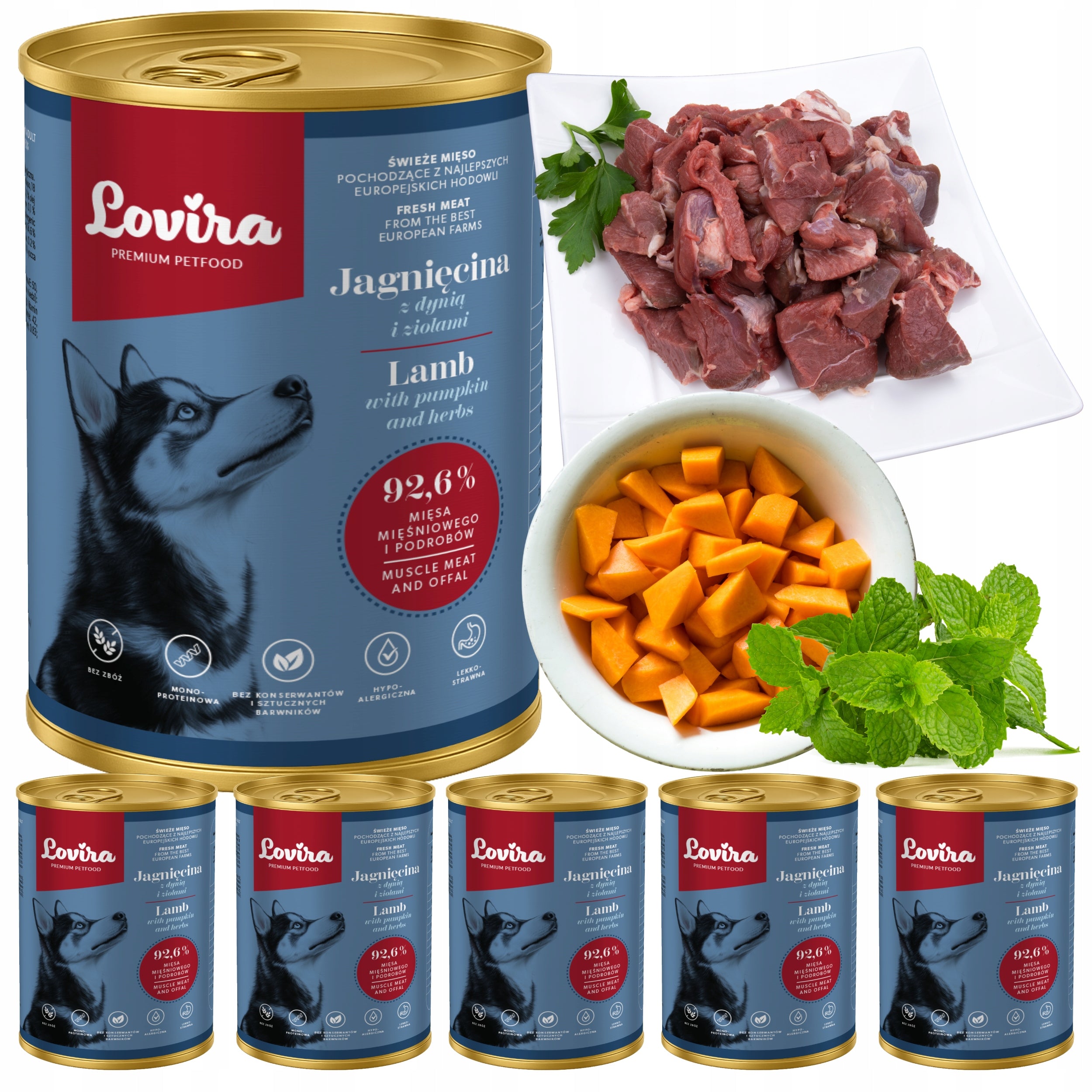 WET FOOD for dogs LAMB 92,6% meat LOVIRA 2,4kg