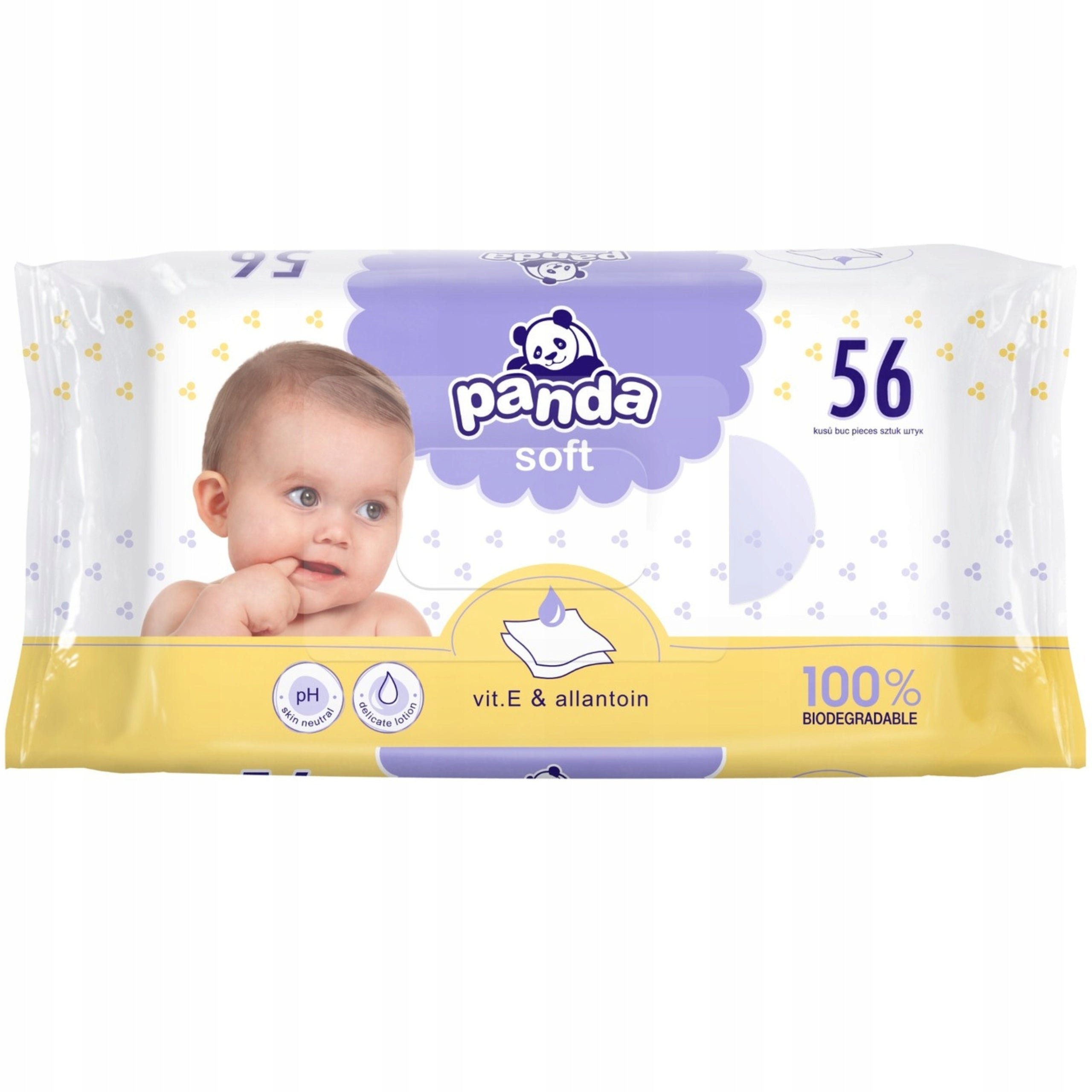 WET WIPES PANDA SOFT WITH ALLANTOIN AND VITAMIN E 56PCS. BIODEGRADABLE