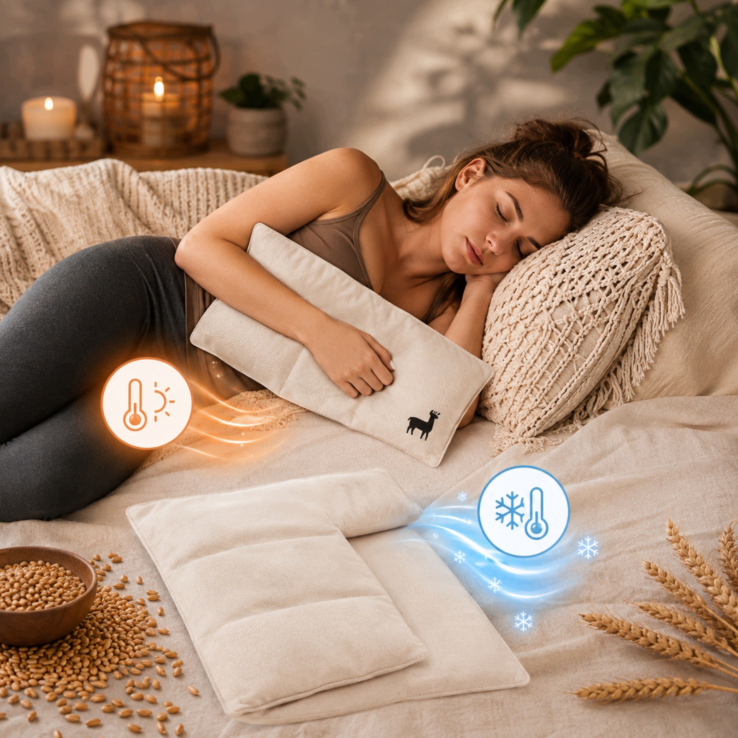 WHEAT GRAIN PILLOW WARMING COOLING 20 X 53 CM BEIGE Medical device no