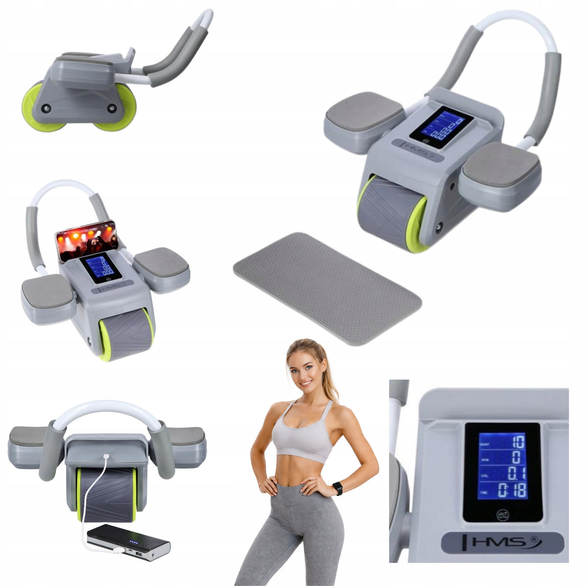 WHEEL CIRCLE FOR ABDOMINAL MUSCLE EXERCISES WITH LCD DISPLAY USB-C GREY