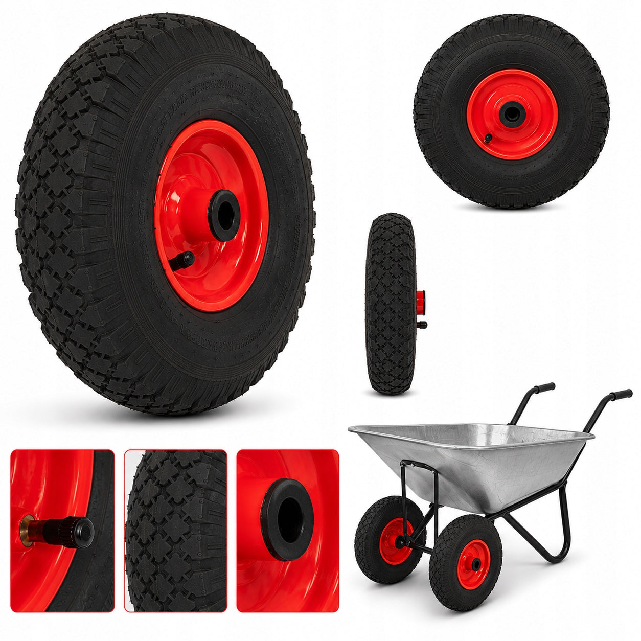 WHEEL CIRCLE fi20 FOR WHEELBARROW TROLLEY STRONG 3,00/4 WITH INNER TUBE PUMPED 4 CANVAS Manufacturer code Koło do taczki 3.40/3.00-4 4PR 4 Płótna