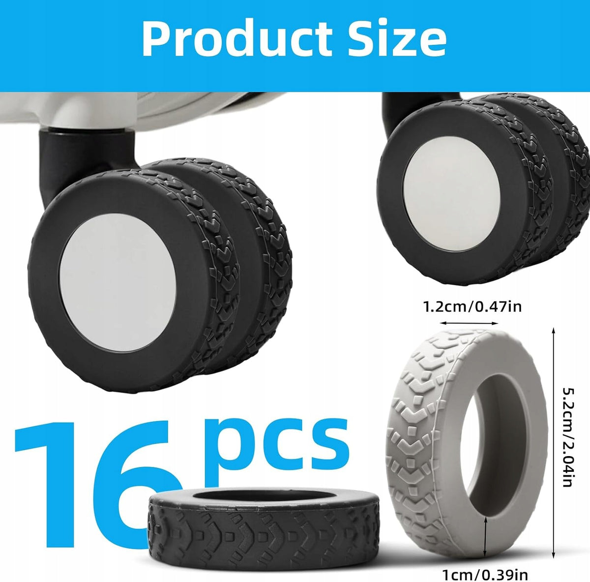 WHEEL COVERS SUITCASE SILICONE 16 PCS DUST PROTECTION SCRATCH Color transparent