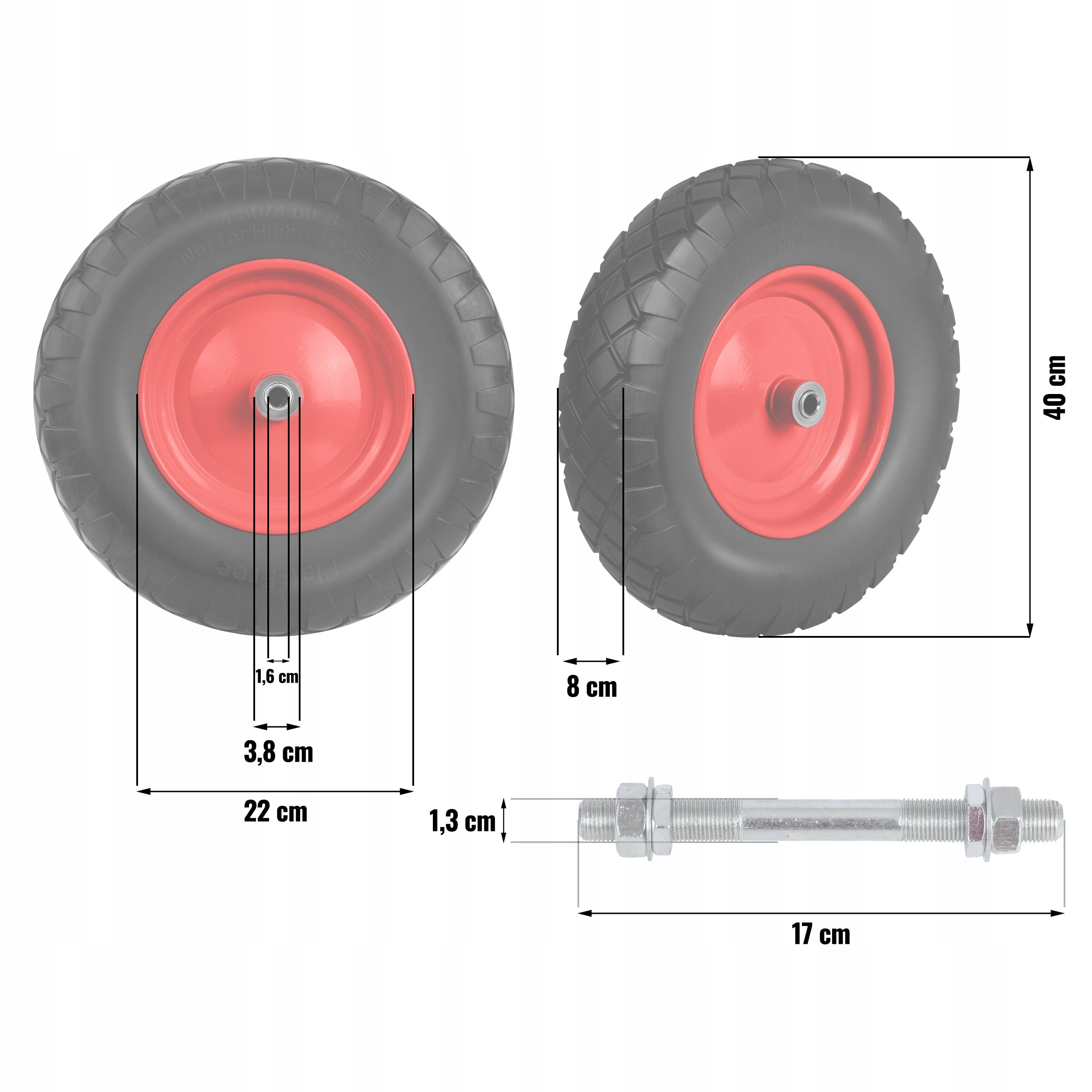 WHEEL FOR WHEELBARROW FULL TUBELESS 400x8 Brand HUMBERG