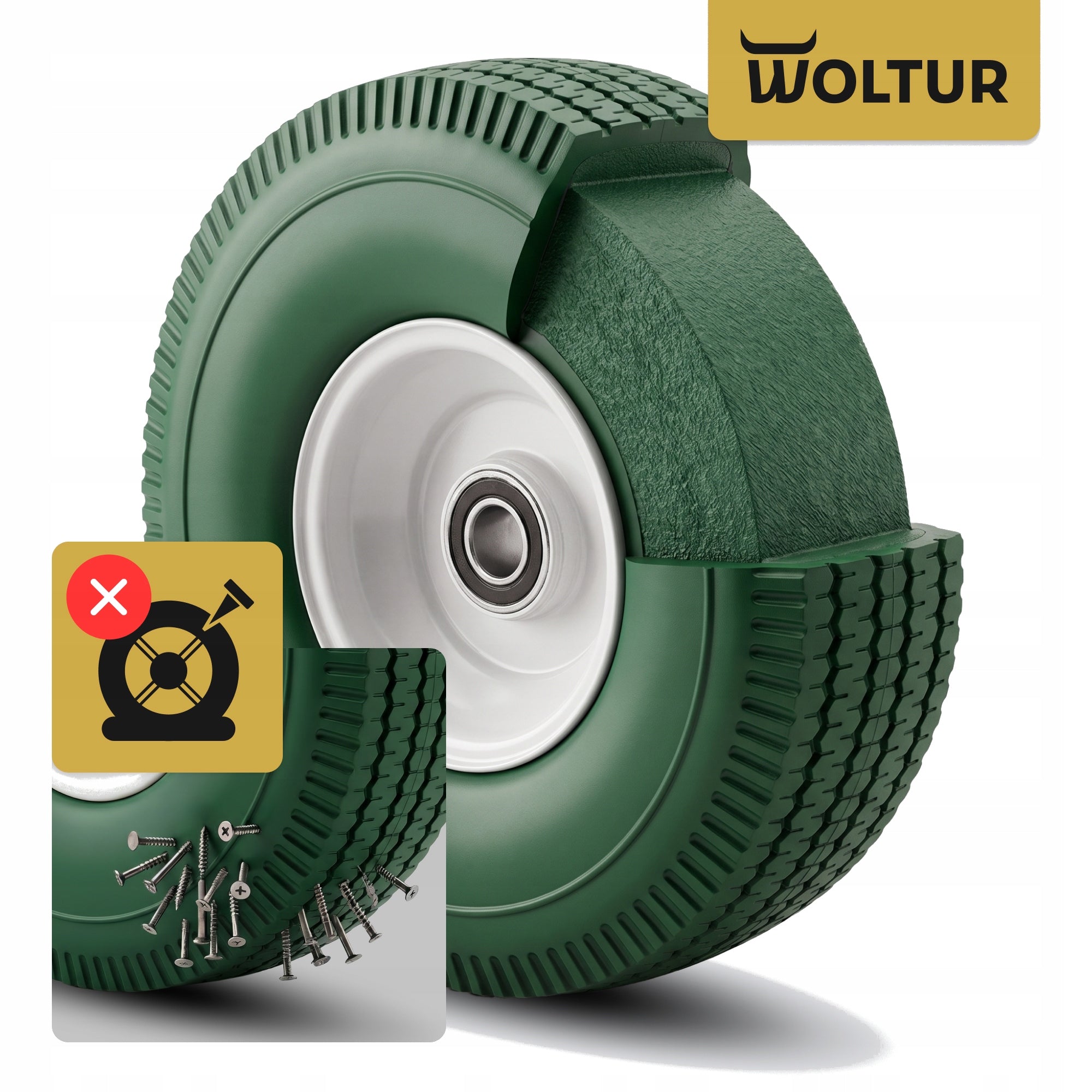 WHEEL PU FOR WHEELBARROW TROLLEY 3.50-4 350-4 3504 FI 20 MM UNBREAKABLE FULL Brand Woltur