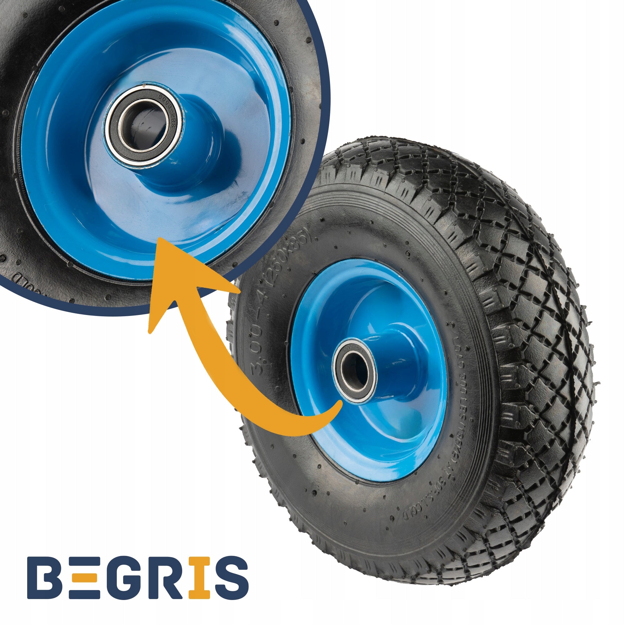 WHEEL SET WHEEL FOR WHEELBARROW TROLLEY DURABLE TIRE RIM INNER TUBE 2 PCS Brand Begris