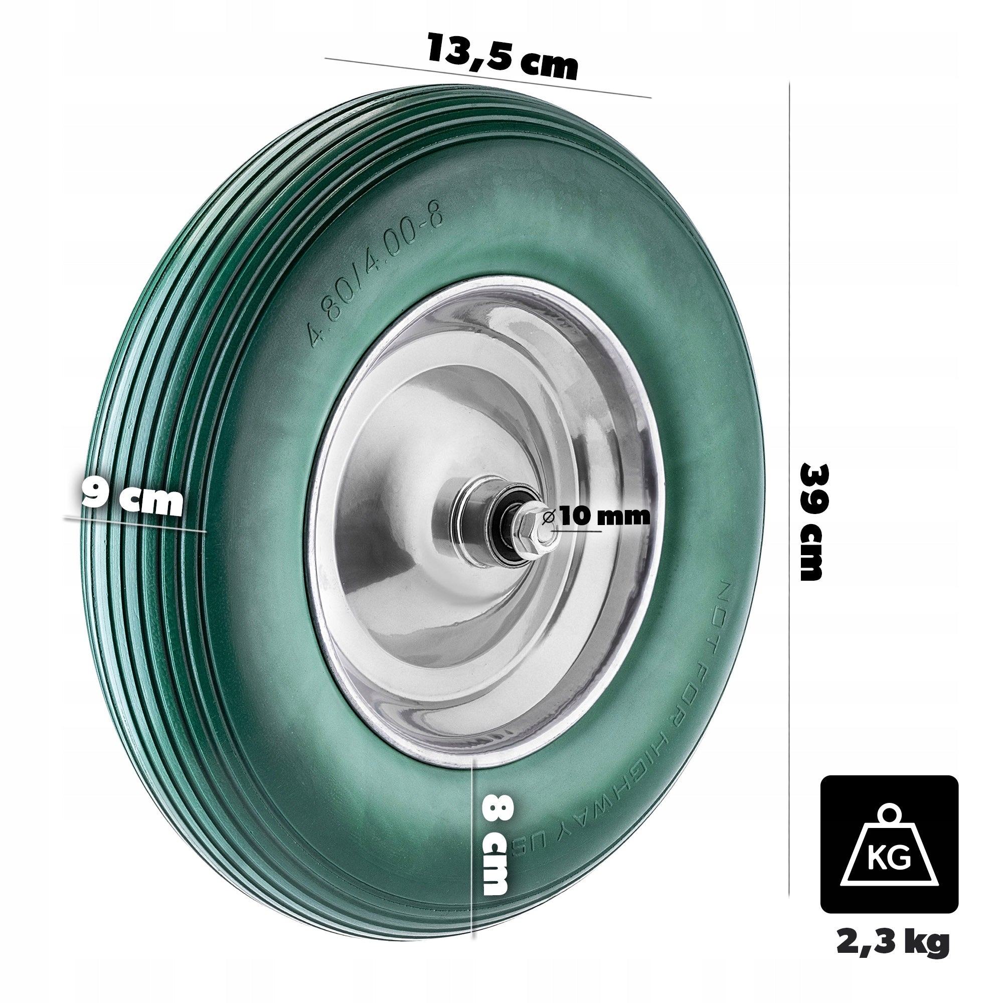 WHEELBARROW WHEEL 390x90 mm 4.80/4.00-8 TROLLEYS FULL FOAM TUBELESS + AXLE Manufacturer code K16351_3