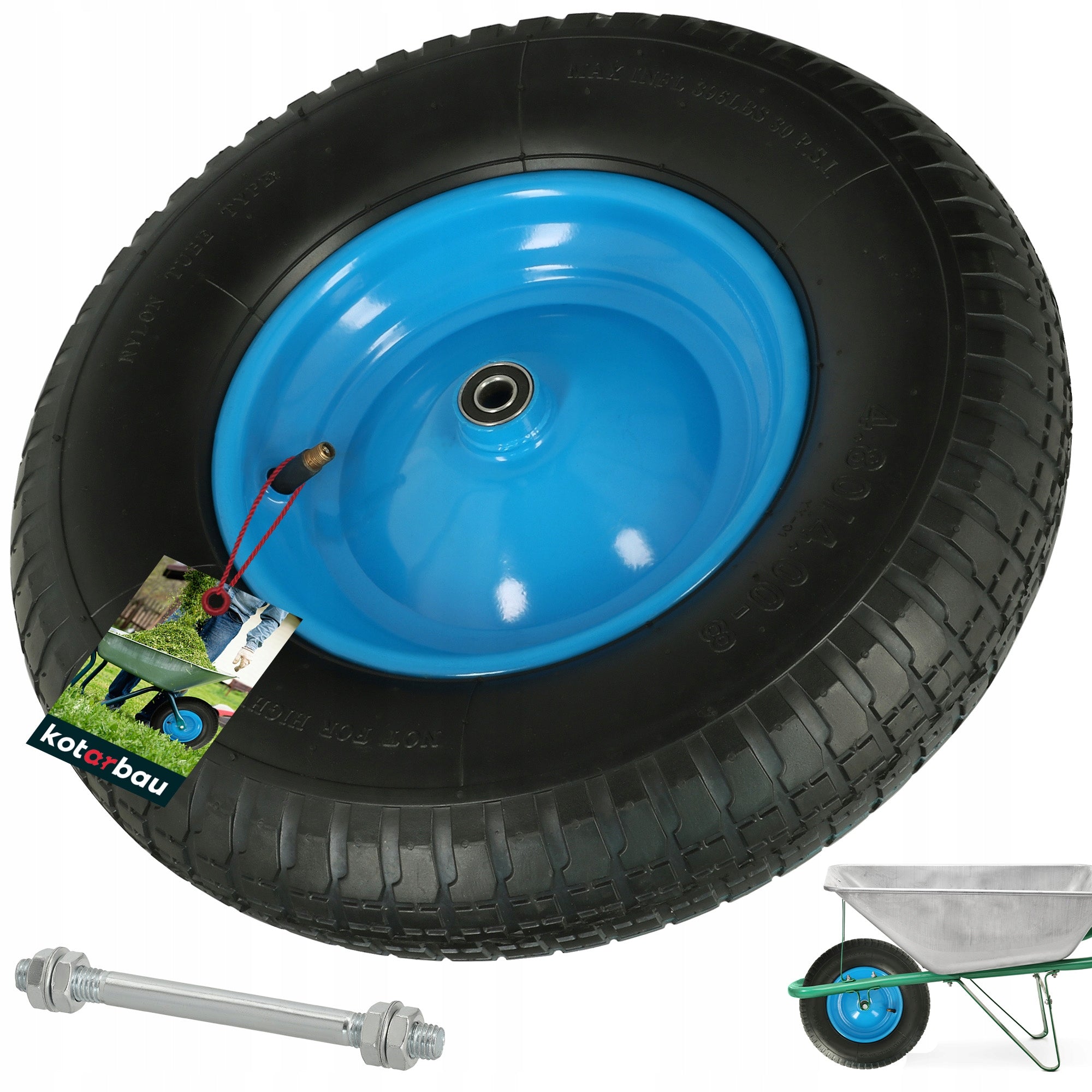 WHEELBARROW WHEEL SET TIRE RIM AND INNER TUBE WHEEL WITH AXLE 4.00-8 STRONG