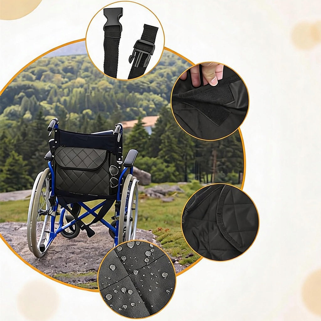 WHEELCHAIR BAG BLACK LARGE ORGANIZER DETACHABLE STRAP Brand no brand
