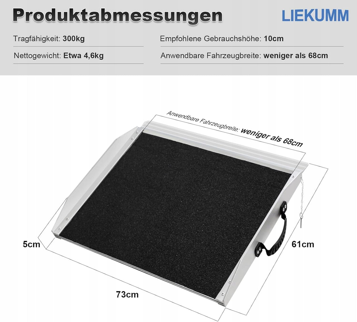 WHEELCHAIR RAMP 61X73CM ALUMINIUM 300KG BICYCLES TROLLEYS STRONG Brand Liekumm