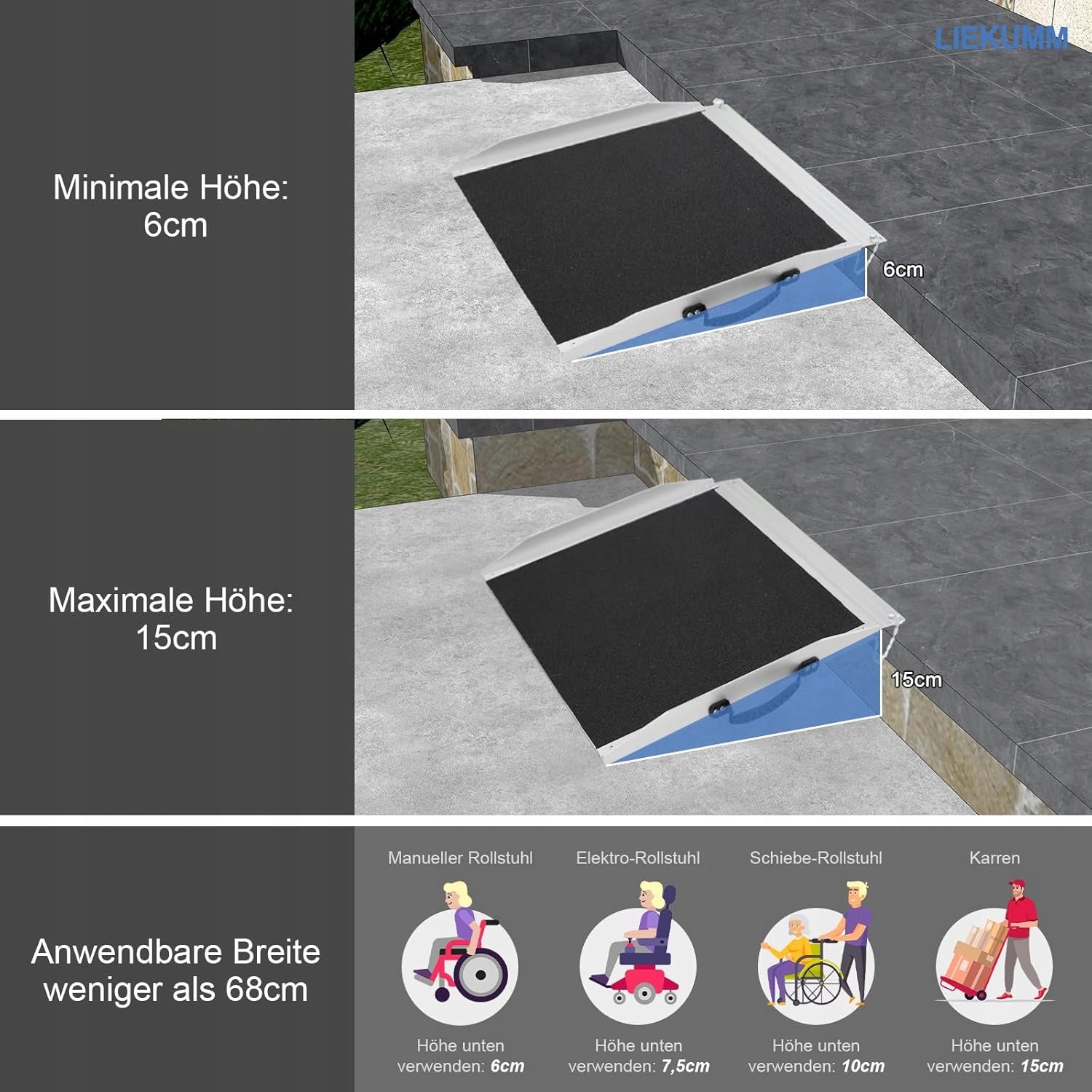 WHEELCHAIR RAMP 61X73CM ALUMINIUM 300KG BICYCLES TROLLEYS STRONG Manufacturer code LK61X73