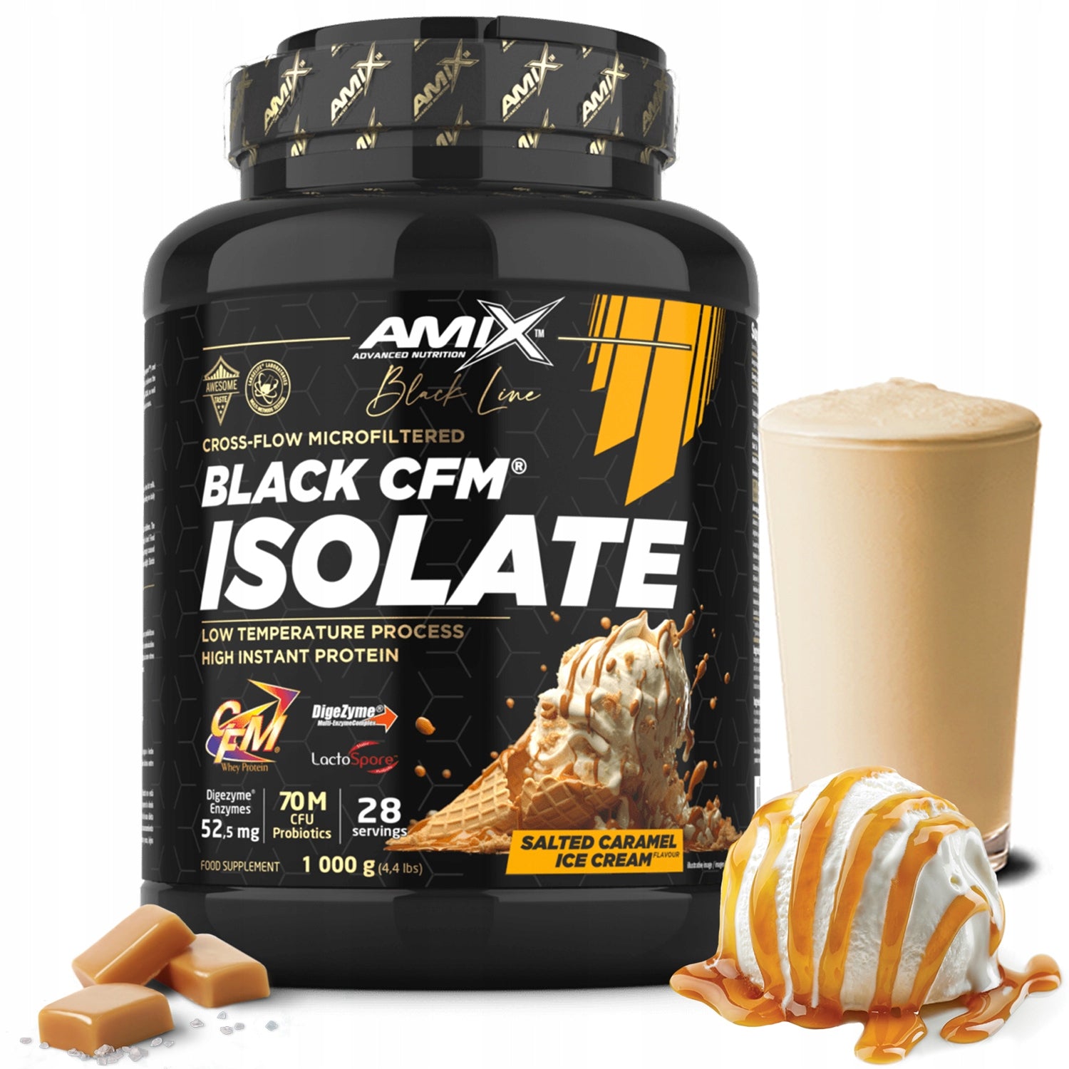 WHEY PROTEIN ISOLATE CFM AMIX BLACK ISOLATE 1kg - salted caramel ice cream