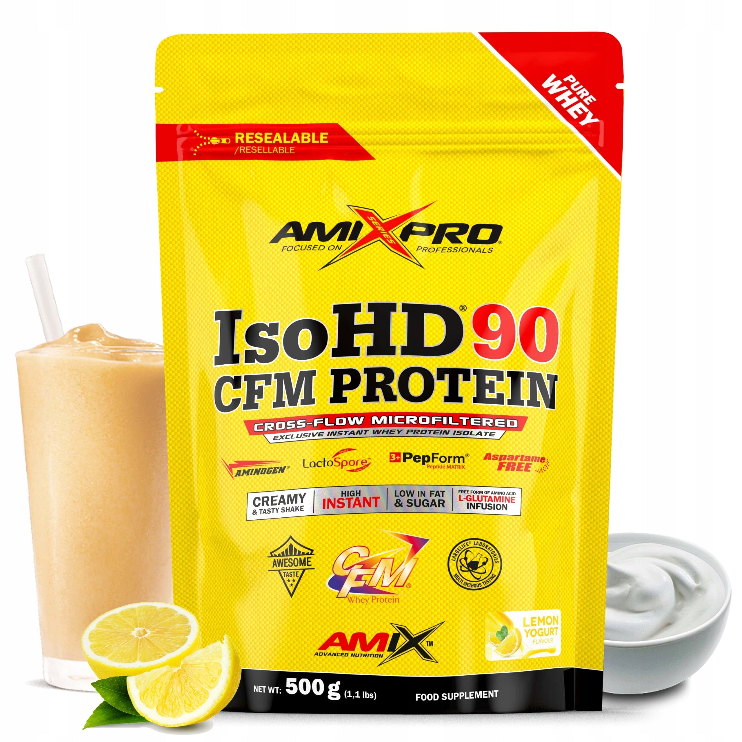 WHEY PROTEIN Sugar Free Protein Isolate Wpi CFM Lemon Yoghurt Amix Iso HD 90