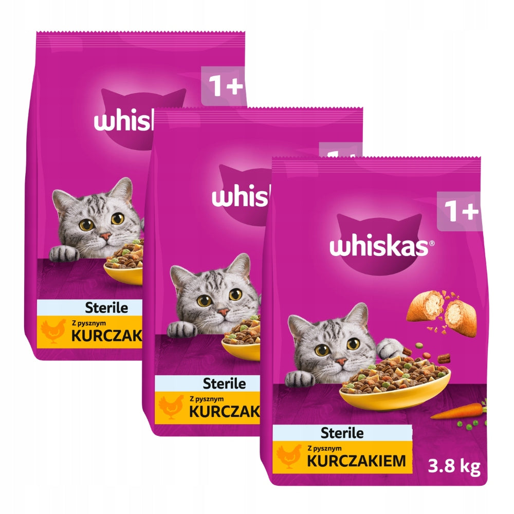 WHISKAS DRY FOOD FOR ADULT CATS STERILE CHICKEN 3,8 KG x 3 pieces