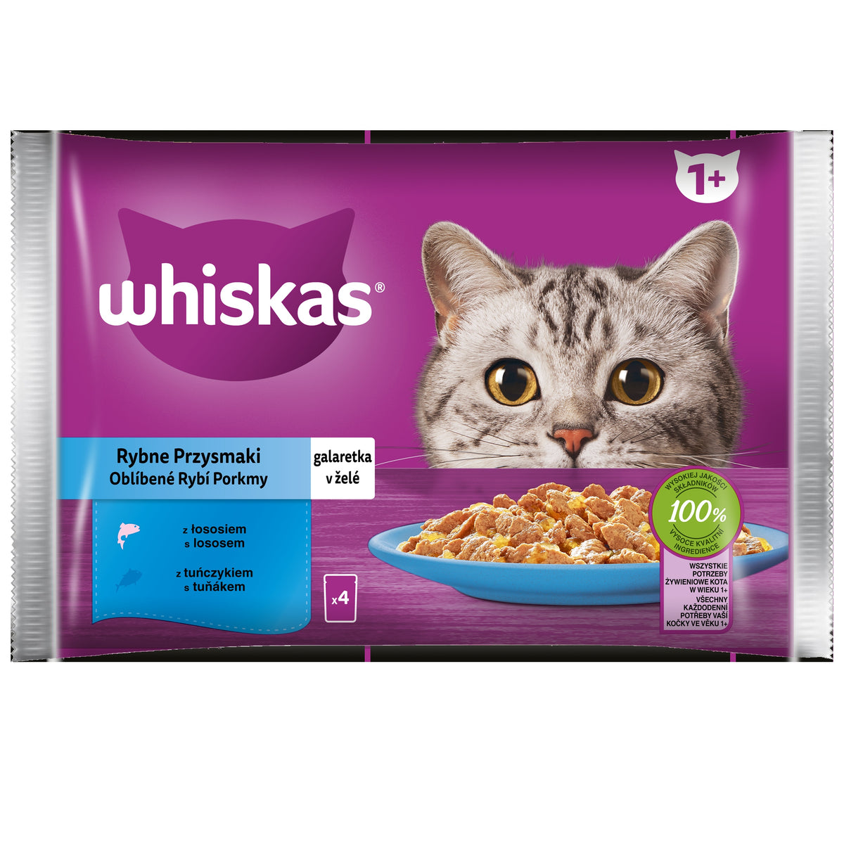 WHISKAS FISH DELICACIES FOOD IN JELLY SALMON/TUNA 4X85G