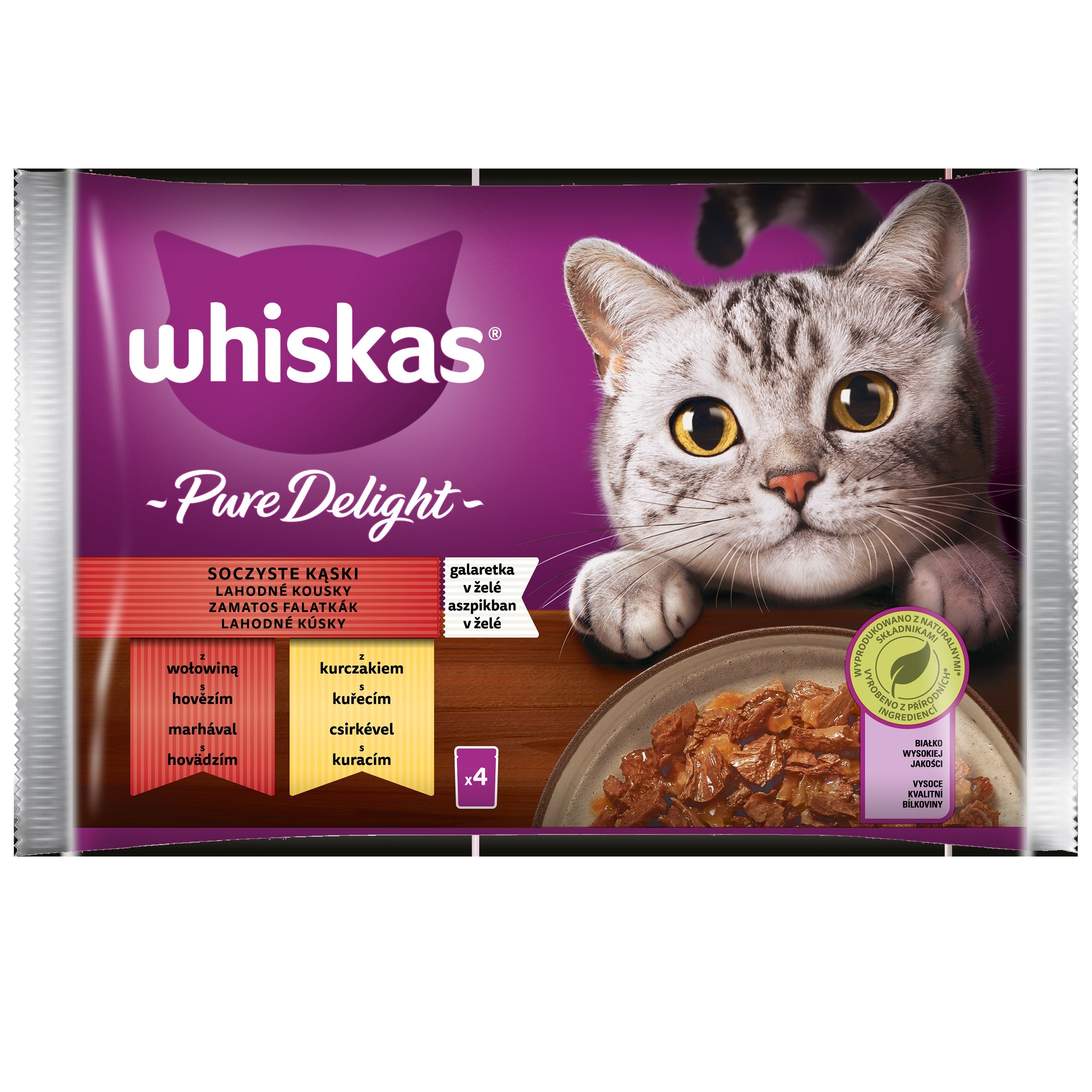 WHISKAS PURE DELIGHT WET CAT FOOD JUICY MORSELS IN JELLY 4X85 G