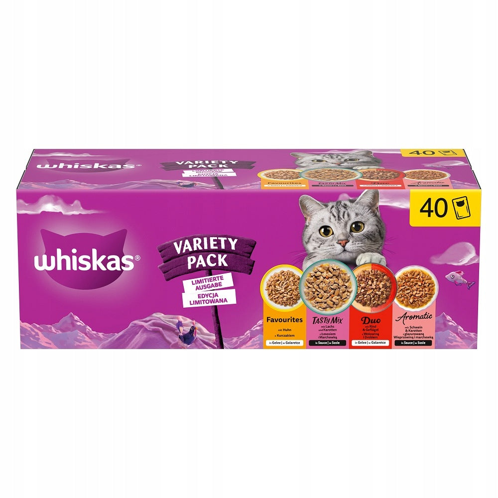 WHISKAS VARIETY PACK MIX OF FLAVOURS – WET CAT FOOD, 40X85G