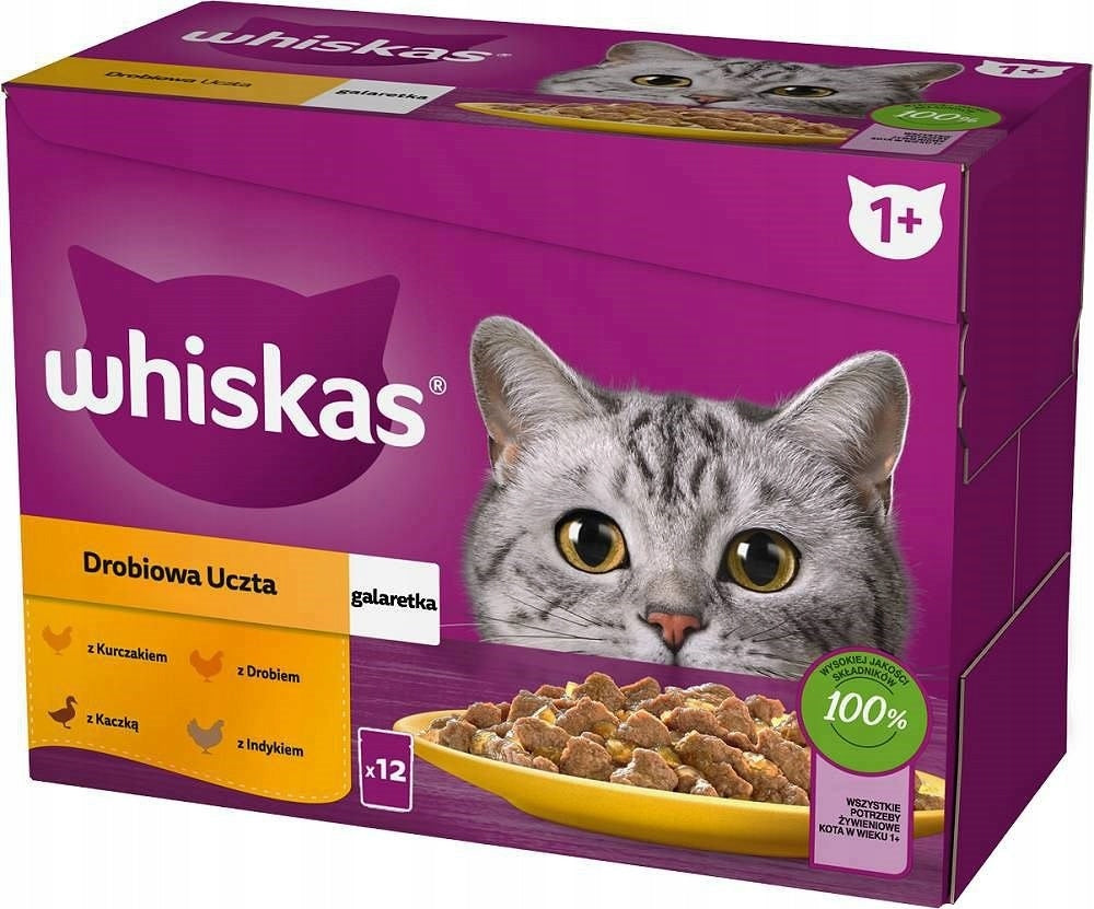 WHISKAS wet cat food chicken duck poultry turkey in jelly 12x85 g