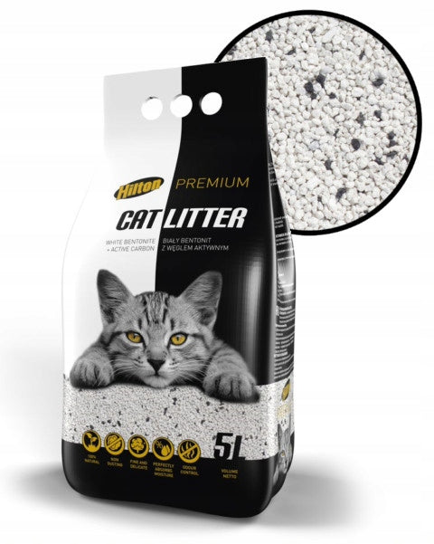 WHITE BENTONITE LITTER WITH ACTIVATED CARBON FOR CATS HILTON 5L