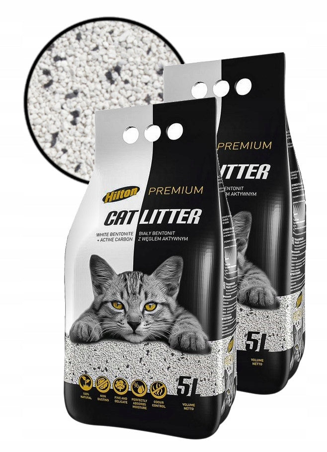 WHITE BENTONITE LITTER WITH ACTIVATED CARBON HILTON FOR CATS 2x5l