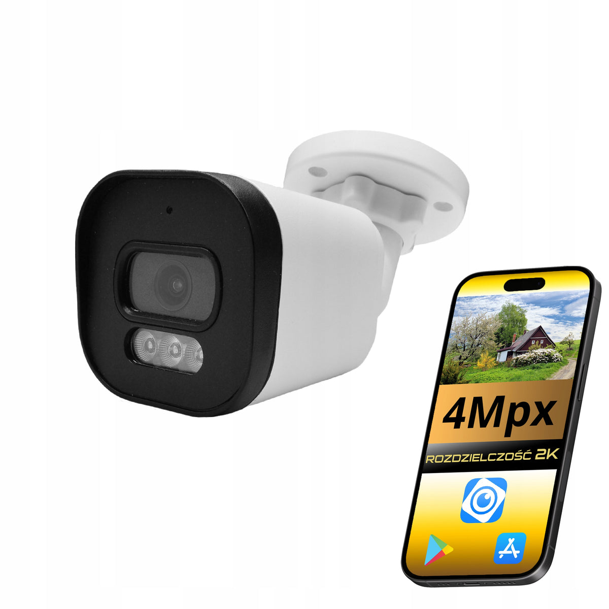 WHITE CAMERA 4MPX IP TUBE OUTDOOR POE IR LED MONITORING FOR HOME