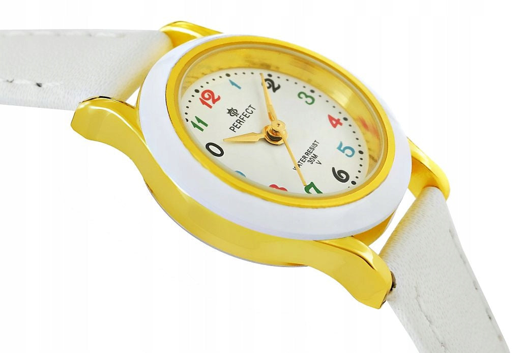 WHITE CHILDREN'S WATCH - COMMUNION - COLORFUL NUMBERS -LEATHER STRAP Batteries included yes