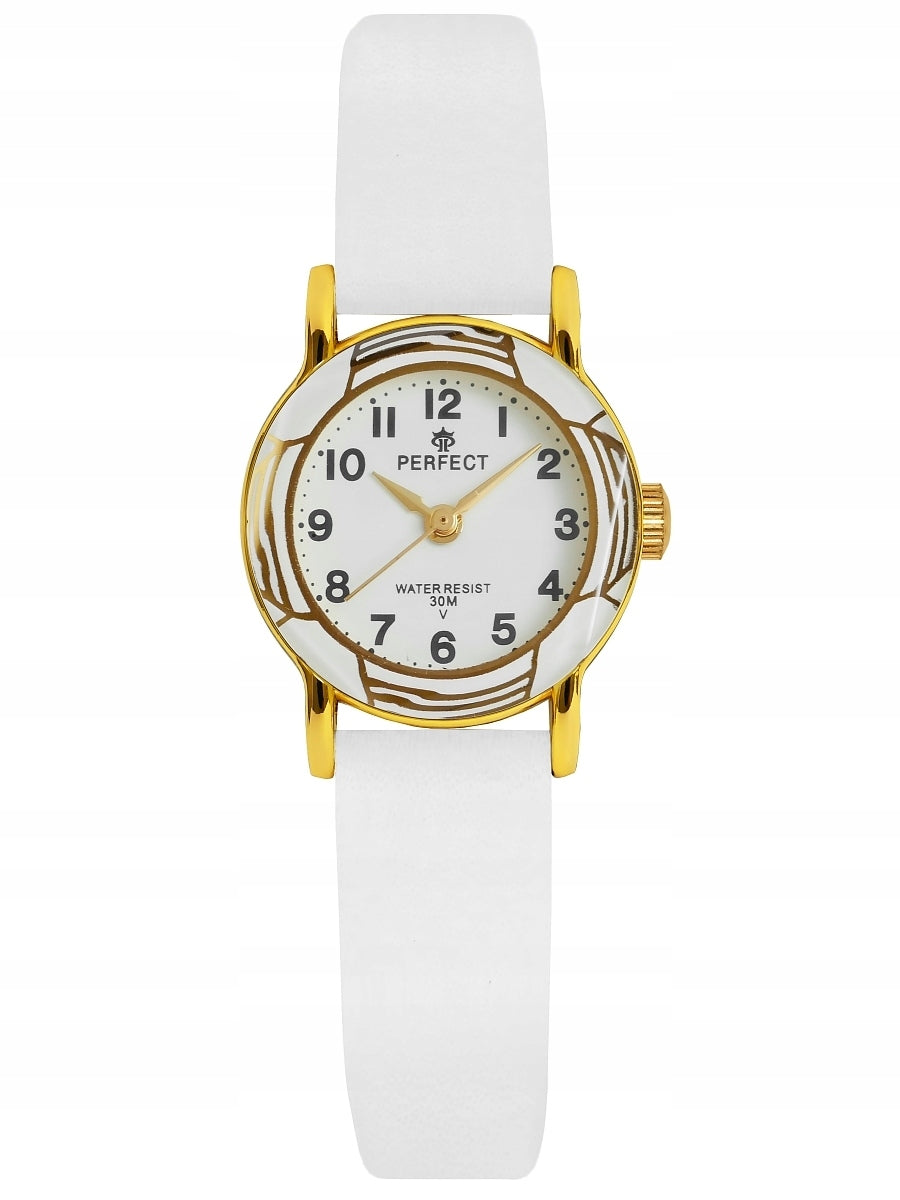 WHITE CHILDREN'S WATCH - DIAL WITH PATTERN - LEATHER STRAP - PERFECT Packaging status original