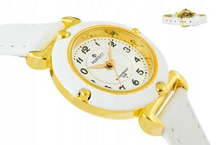 WHITE CHILDREN'S WATCH - NICKEL-FREE - LEATHER STRAP - GOLD DECORATIONS
