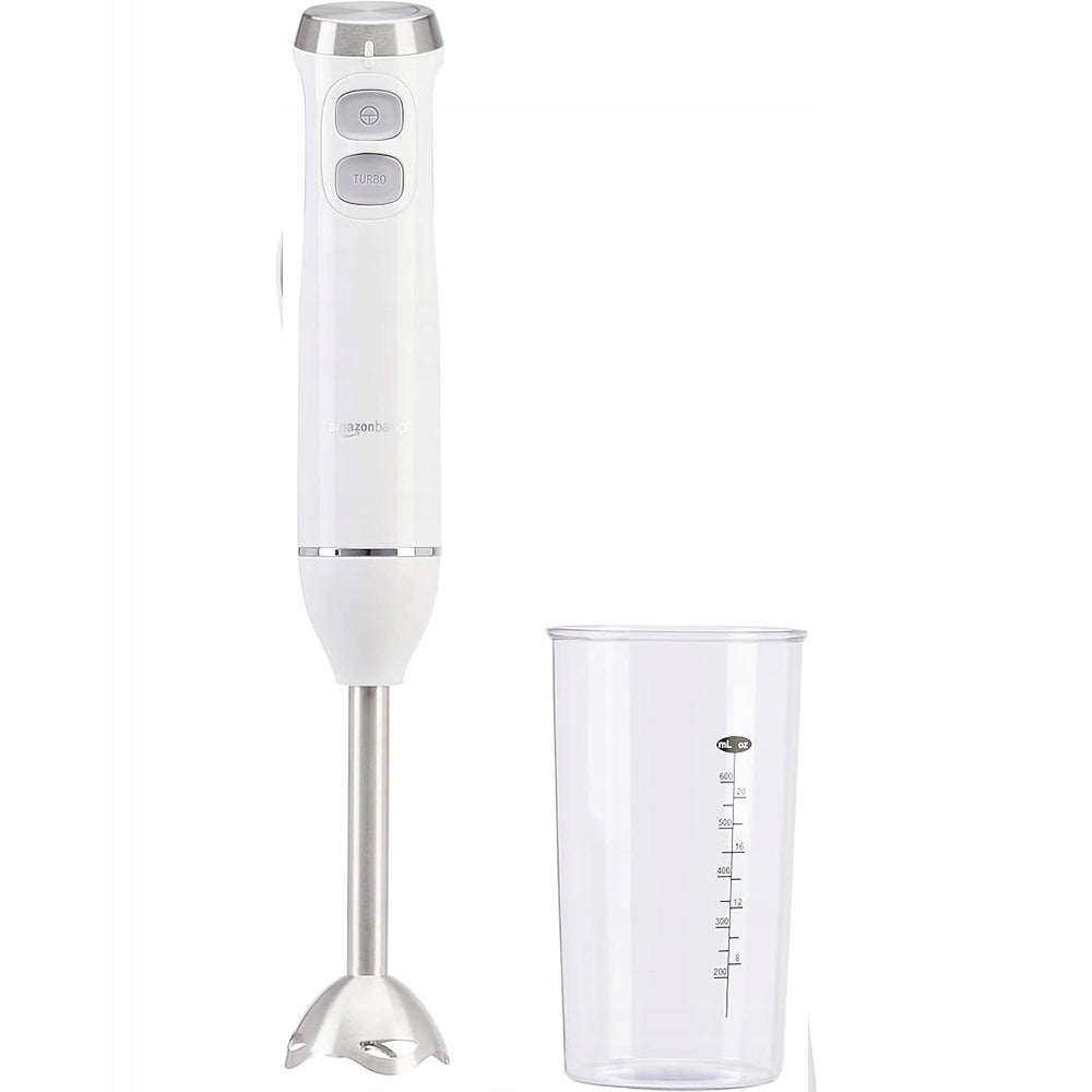 WHITE HAND BLENDER WITH TRANSPARENT MEASURING CUP DIFFERENT SPEED MODES 600W