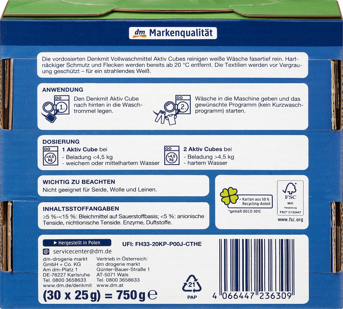 WHITE LAUNDRY CUBES DENKMIT STAIN REMOVAL WHITENING 30 pcs FROM GERMANY Packaging status original