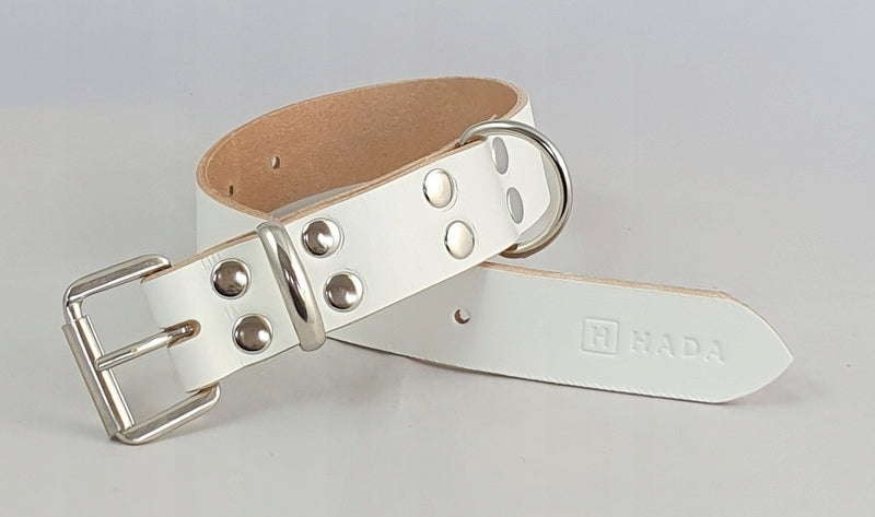 WHITE LEATHER COLLAR FOR DOG 3 CM HADA 45 CM Brand Hada