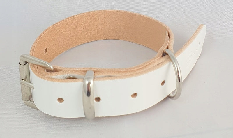 WHITE LEATHER COLLAR FOR DOG 3 CM HADA 45 CM